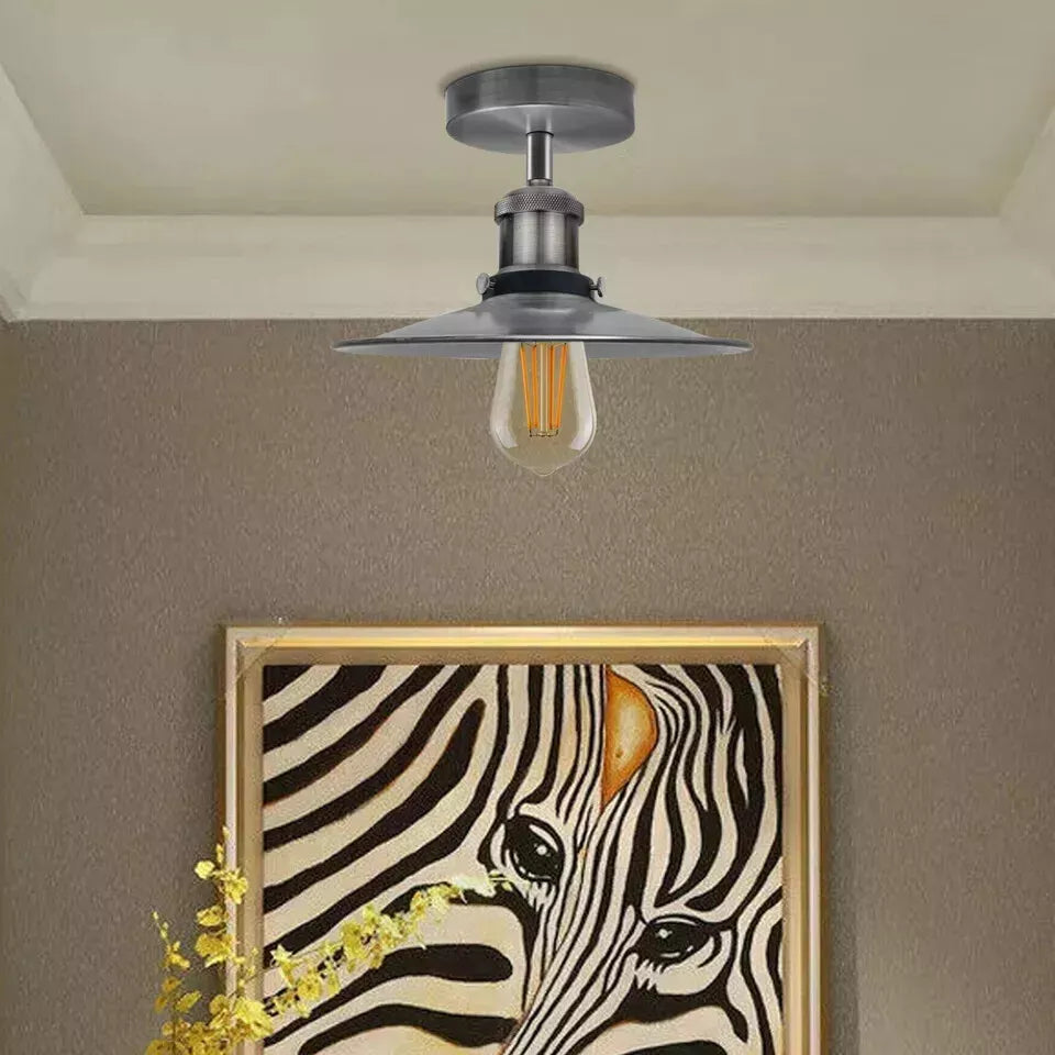 Retro Vintage Industrial Flush Mount Ceiling Light – Warm E27 Lamp Fitting