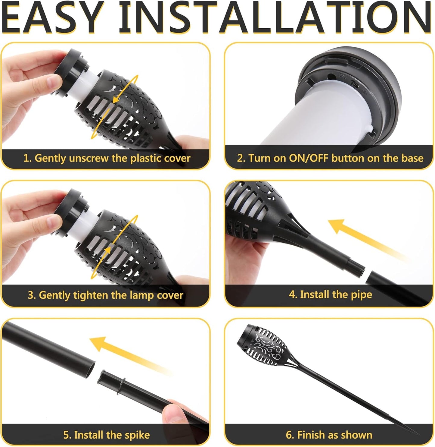 6 Pack Solar Flame Torch Lights – Waterproof Outdoor Garden & Pathway Decor