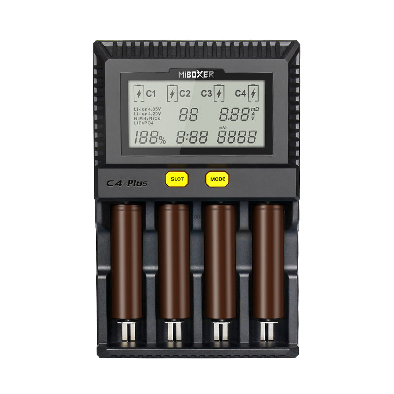 Miboxer C4-Plus 4 Slots LCD Display 2.5A Fast Charging Smart Battery Charger For AA AAA 18650 26650 21700 18350 16340 Most Batteries