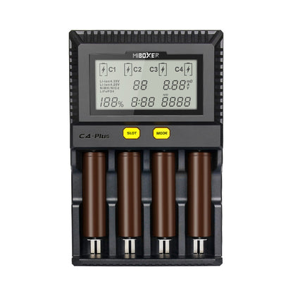 Miboxer C4-Plus 4 Slots LCD Display 2.5A Fast Charging Smart Battery Charger For AA AAA 18650 26650 21700 18350 16340 Most Batteries