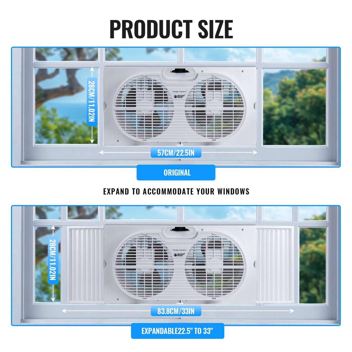 Expandable Dual Window Fan with Adjustable Airflow