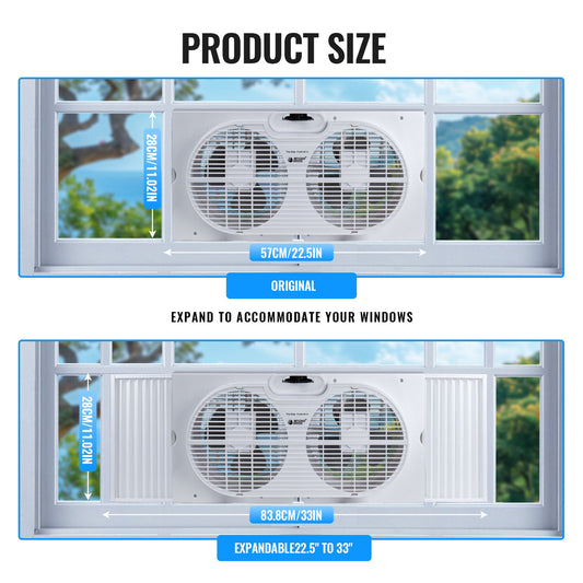 Expandable Dual Window Fan with Adjustable Airflow