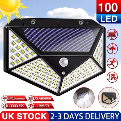 100 LED Solar Security Light. PIR Motion Sensor Wall Light. 3 Modes. 270° Wide Angle. IP65 Waterproof for Outdoor Garden