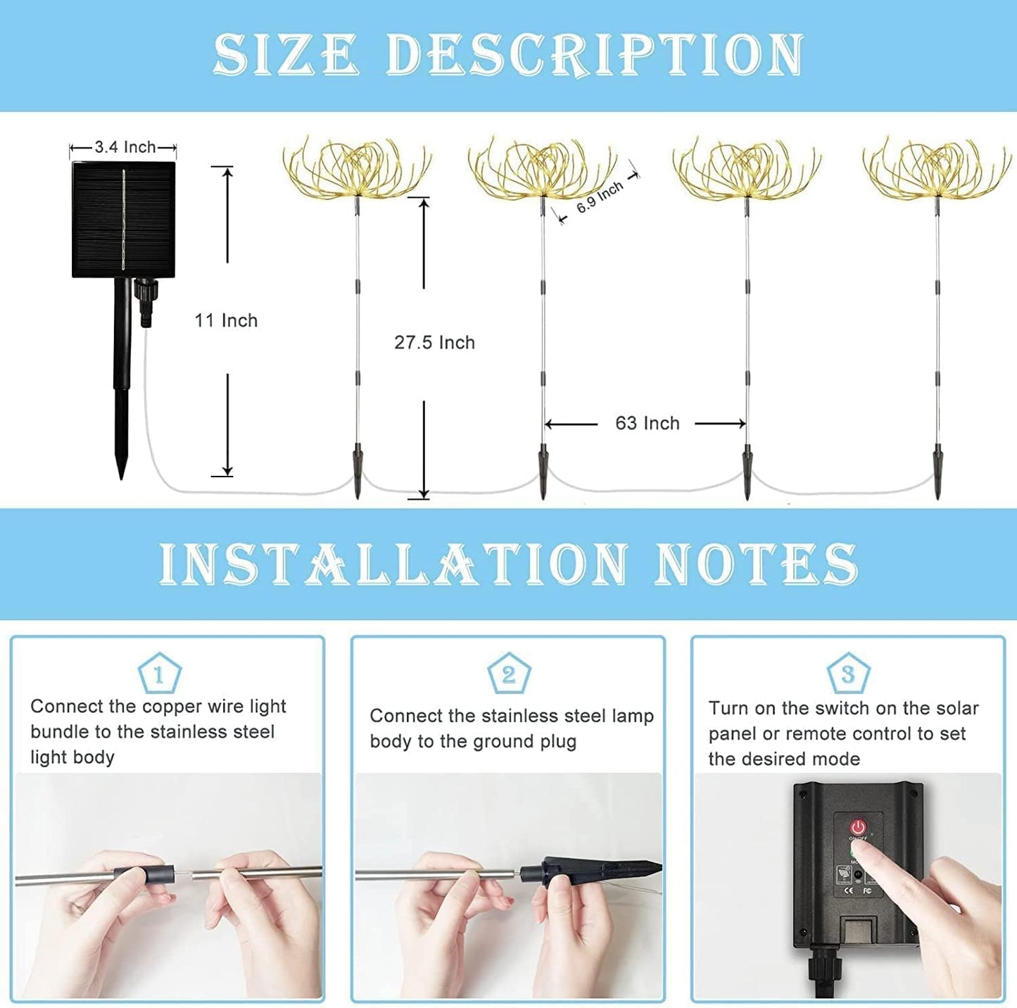 Solar Fireworks Lights Outdoor – 4 Pack. 420 LED. 8 Modes. Waterproof