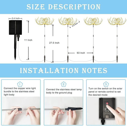 Solar Fireworks Lights Outdoor – 4 Pack. 420 LED. 8 Modes. Waterproof