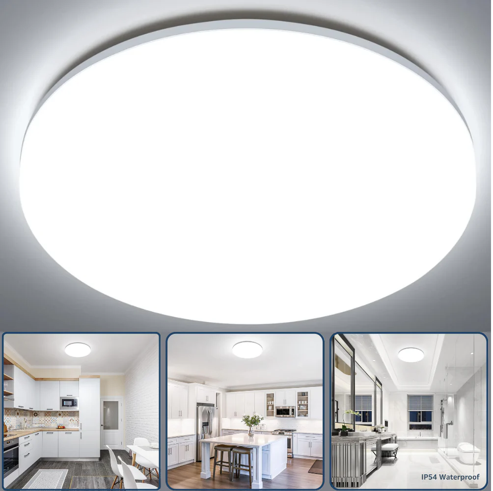 48W LED Bathroom Ceiling Light – IP54 Waterproof Flush Mount Ceiling Light. 4230 Lumens. 6000K Daylight White. Large Round LED Ceiling Lamp for Bathroom. Kitchen. Bedroom. Living Room. Hallway & Office