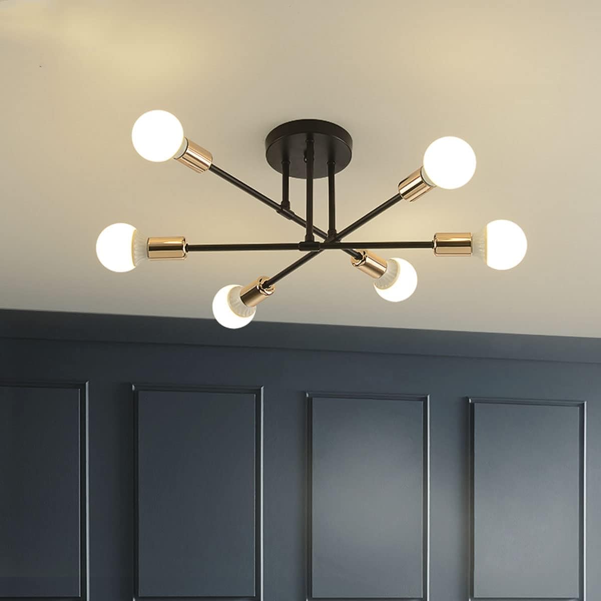 Modern Sputnik Chandelier 6 Lights Semi Flush Mount Ceiling Fixture