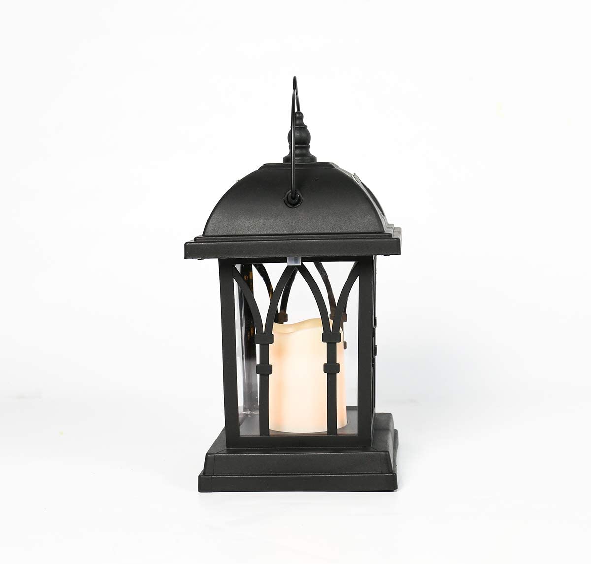Lanternes solaires jardin décoratives noir mat avec bougie LED