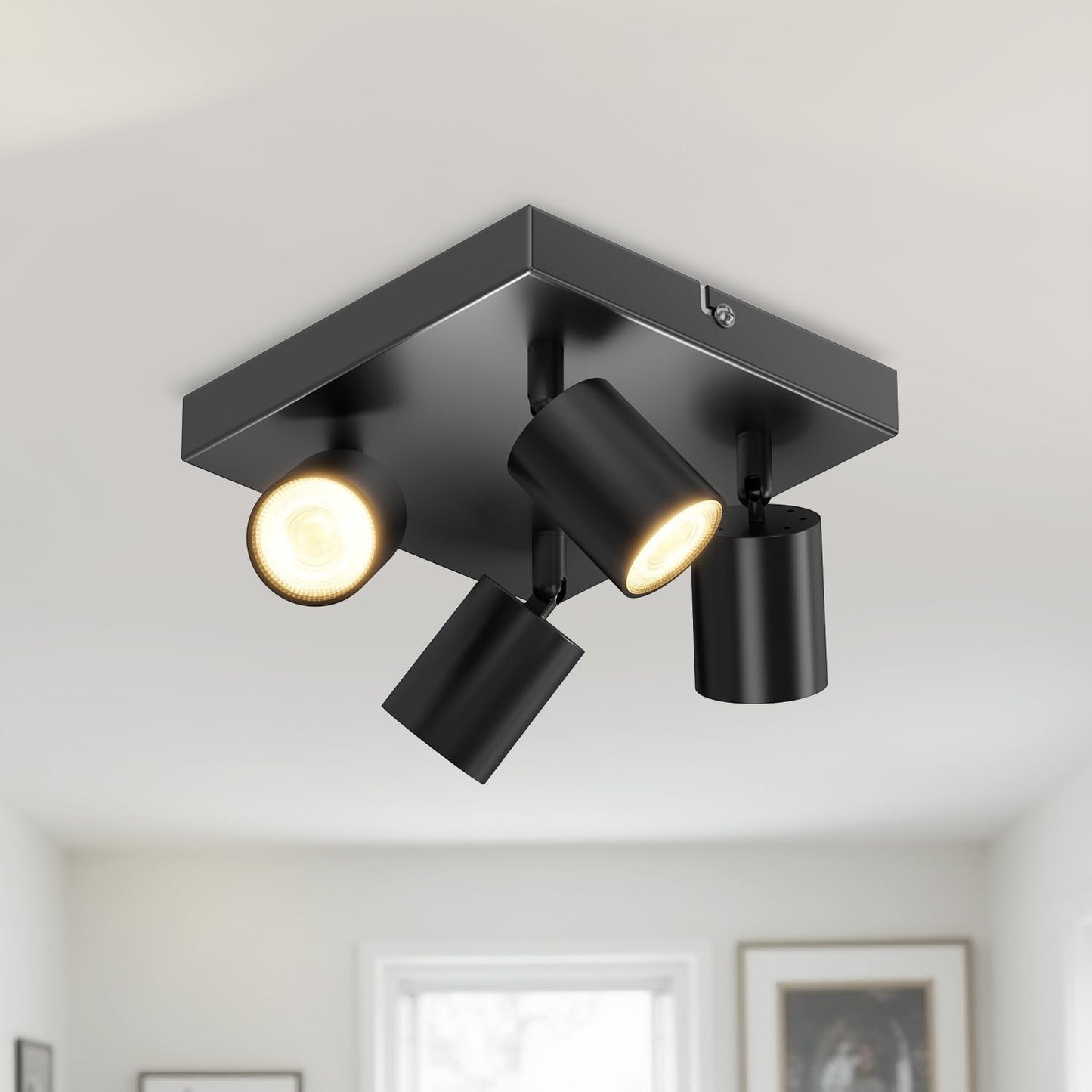 Black Square GU10 Ceiling Light – 4 Way Adjustable Spotlight Fitting for Kitchen. Bedroom. Lounge. Dining Room (Bulb Not Included)