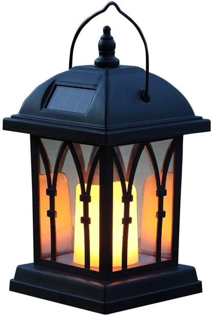 Lanternes solaires jardin décoratives noir mat avec bougie LED