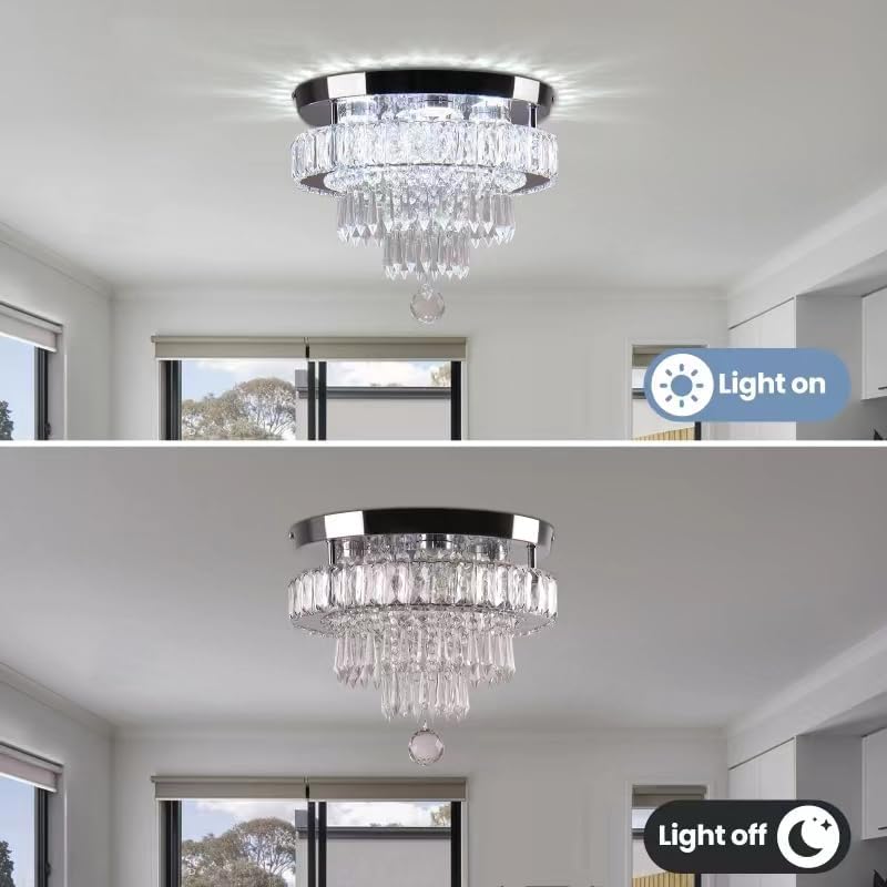 Modern Crystal LED Ceiling Light. 11.8 Round Flush Mount Chandelier