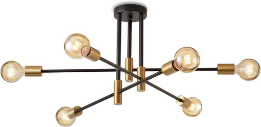 Black Gold Sputnik Chandelier 6 Lights E27 Ceiling Light Fixture
