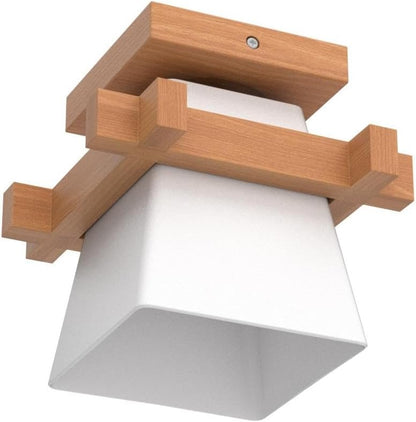 Wood Ceiling Light. Simple Japanese Tatami Style E27 Wooden Lamp with Glass Shade. Modern Ceiling Light Fixture for Hallway. Porch. Balcony. and Bedroom