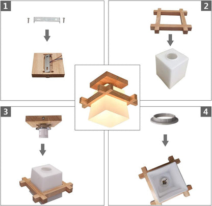 Wood Ceiling Light. Simple Japanese Tatami Style E27 Wooden Lamp with Glass Shade. Modern Ceiling Light Fixture for Hallway. Porch. Balcony. and Bedroom