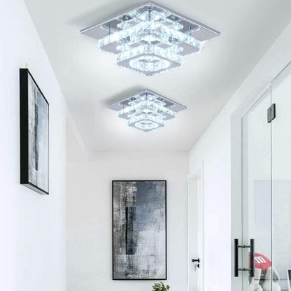 Crystal LED Ceiling Light. Modern Square Flush Mount Chandelier with K9 Crystal and Stainless Steel Frame. Multicolor Ceiling Lamp for Living Room. Dining Room. Bedroom
