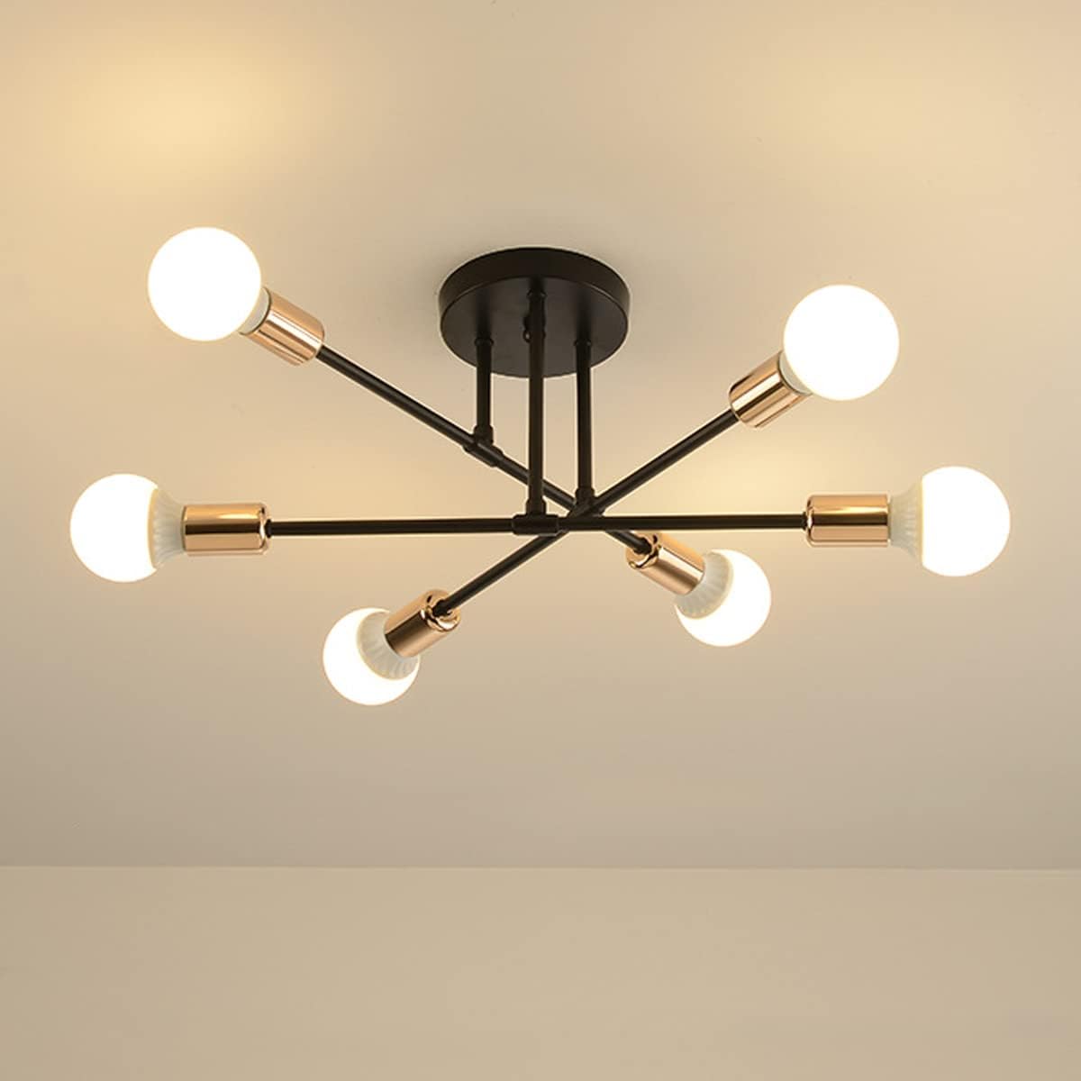 Modern Sputnik Chandelier 6 Lights Semi Flush Mount Ceiling Fixture