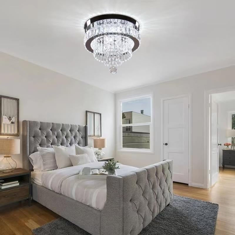 Modern Crystal LED Ceiling Light. 11.8 Round Flush Mount Chandelier