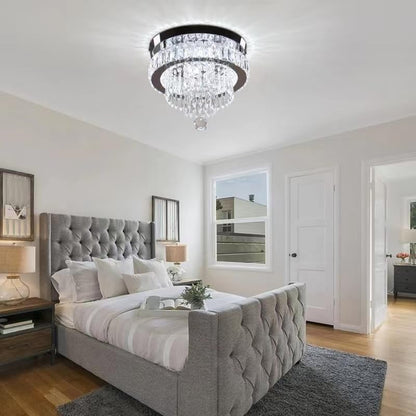 Modern Crystal LED Ceiling Light. 11.8 Round Flush Mount Chandelier