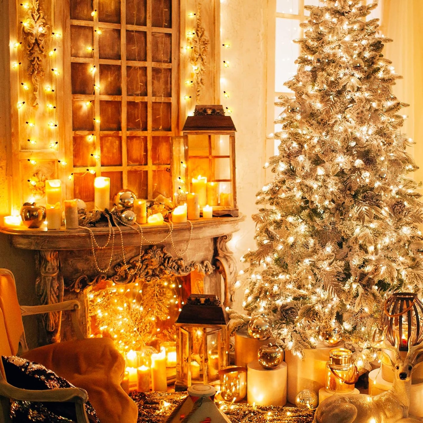 24FT Outdoor Festoon String Lights. 25 ST64 Vintage-Style LED Bulbs. Waterproof. 3000K Warm White. Mains Powered for Garden. Patio. Party