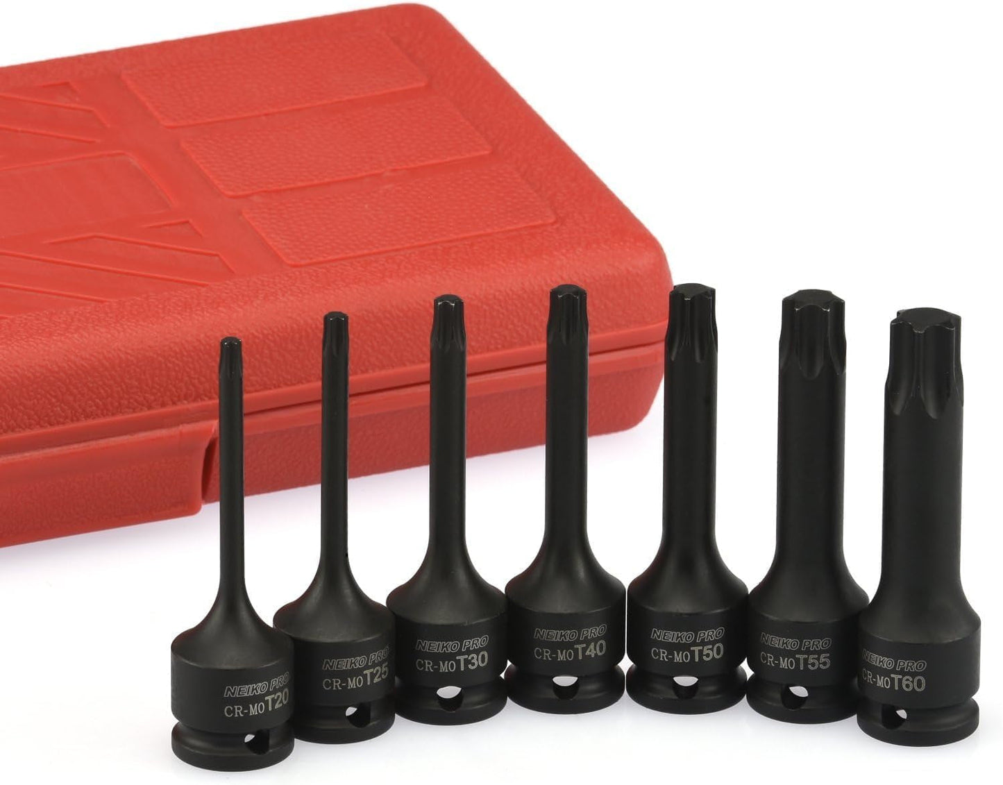 01132B 7-Piece Torx Star Driver Bit Socket Set | 3/8 Drive T20 to T60 | Durable Cr-Mo Impact Grade | 3 Length