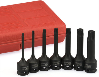 01132B 7-Piece Torx Star Driver Bit Socket Set | 3/8 Drive T20 to T60 | Durable Cr-Mo Impact Grade | 3 Length