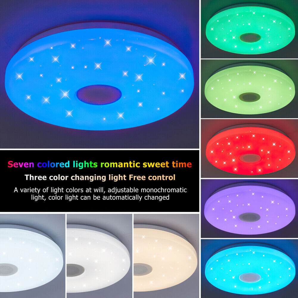 48W RGB LED Ceiling Light with Bluetooth Speaker & Remote. Music Sync. Dimmable & Smart App Control