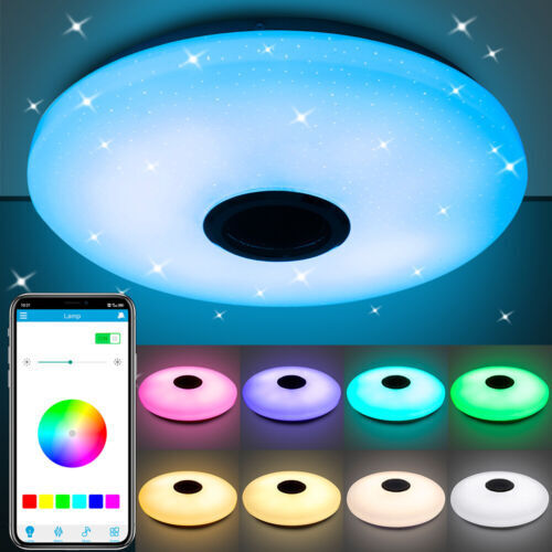 48W RGB LED Ceiling Light with Bluetooth Speaker & Remote. Music Sync. Dimmable & Smart App Control