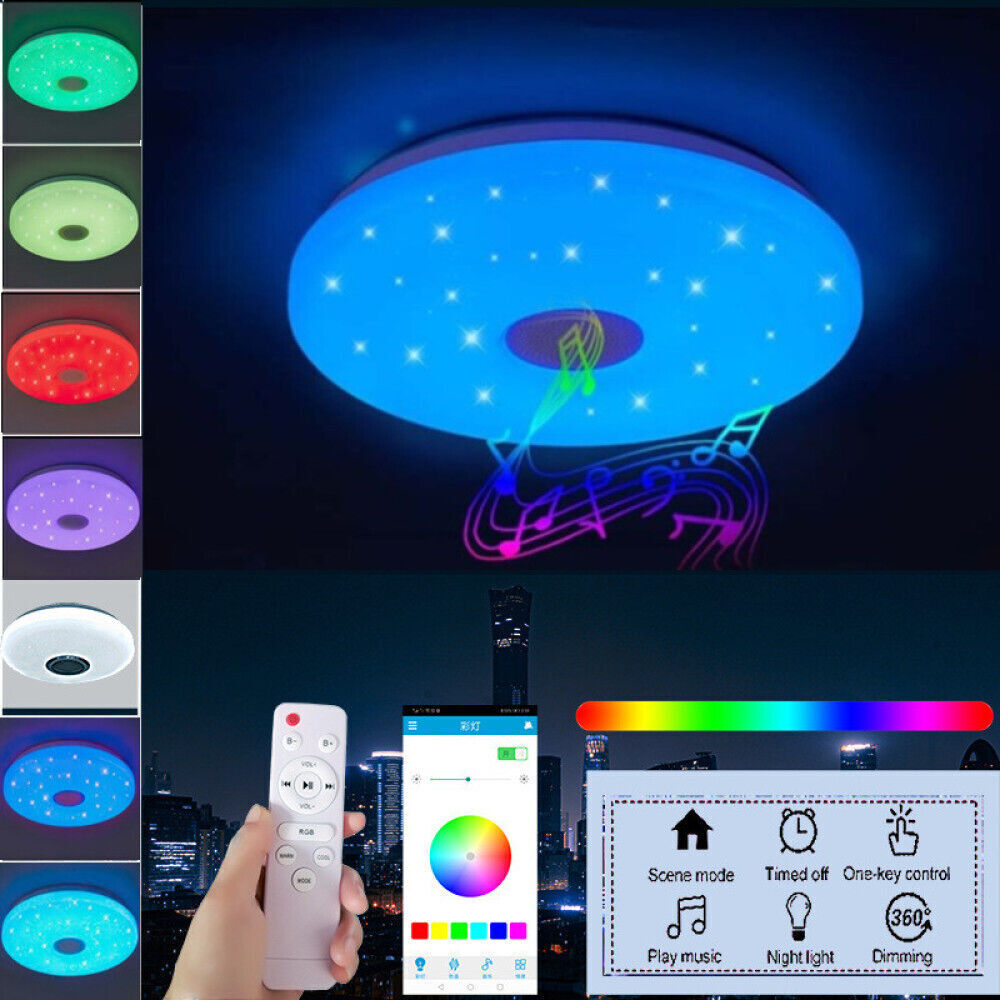 48W RGB LED Ceiling Light with Bluetooth Speaker & Remote. Music Sync. Dimmable & Smart App Control