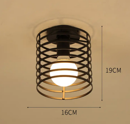 Vintage Semi Flush Ceiling Light – Black Metal Cage Fixture with E27 Holder for Living Room. Kitchen. Bedroom. or Hallway