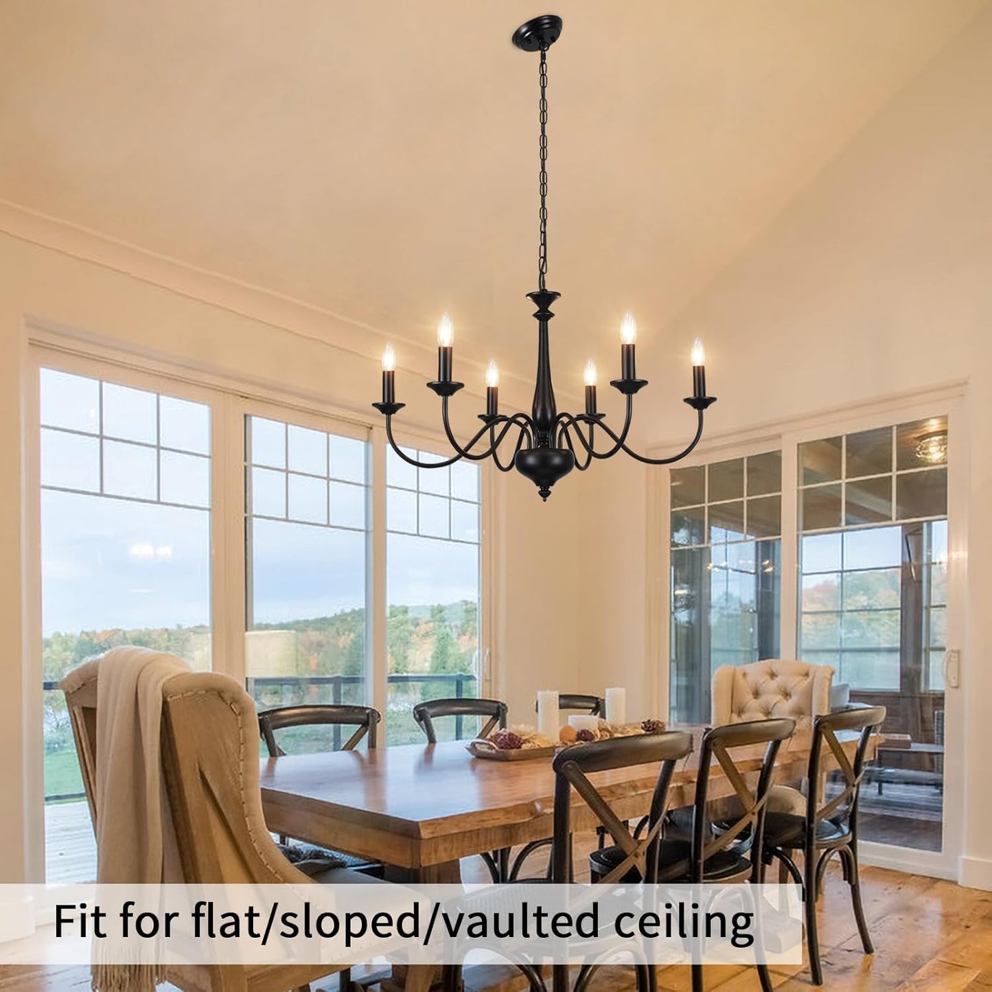 6-Light Black Chandelier – E14 Ceiling Light for Living Room. Dining. Bedroom. Kitchen