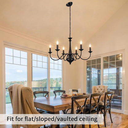 6-Light Black Chandelier – E14 Ceiling Light for Living Room. Dining. Bedroom. Kitchen