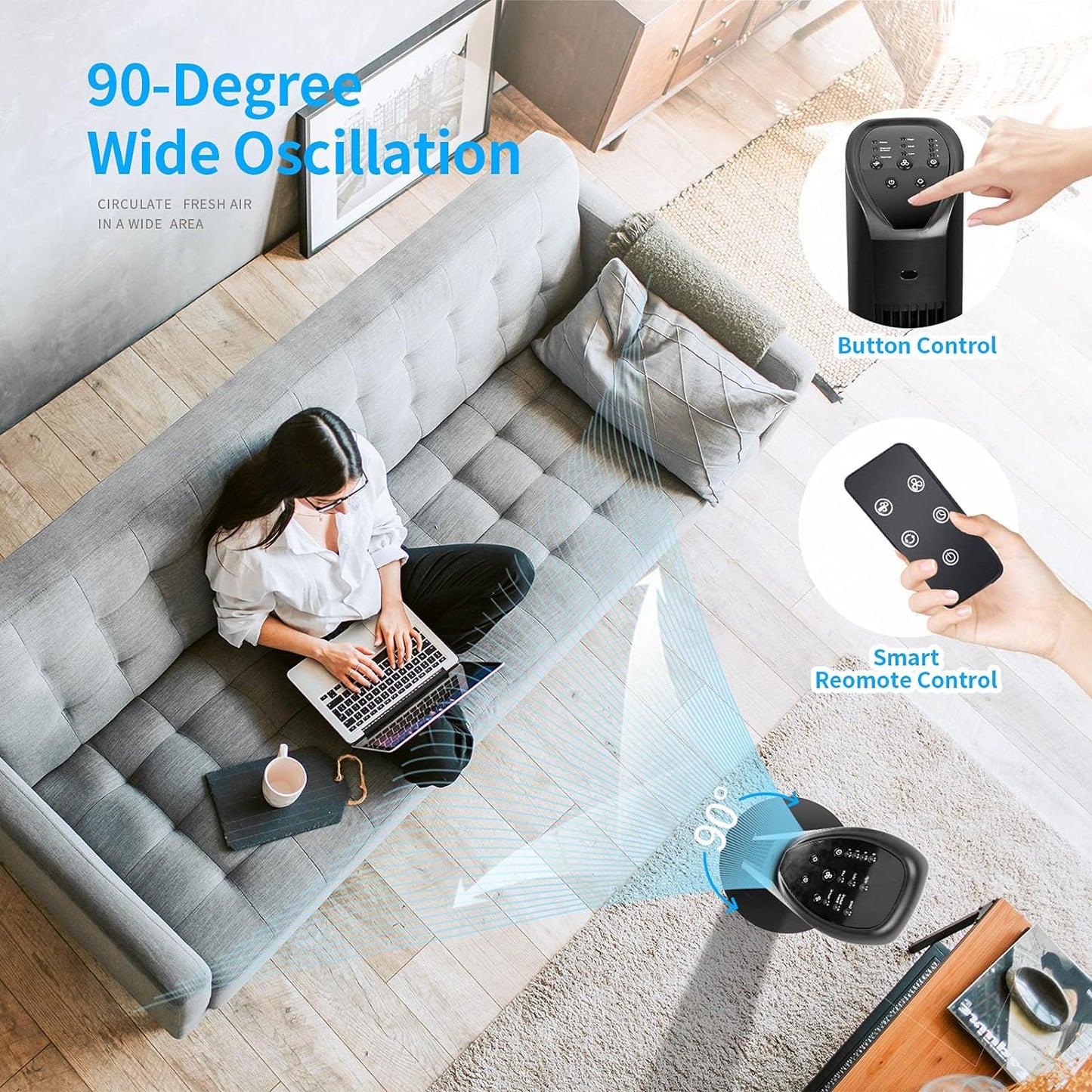 36 Large Outlet Oscillating Tower Fan with Remote Control