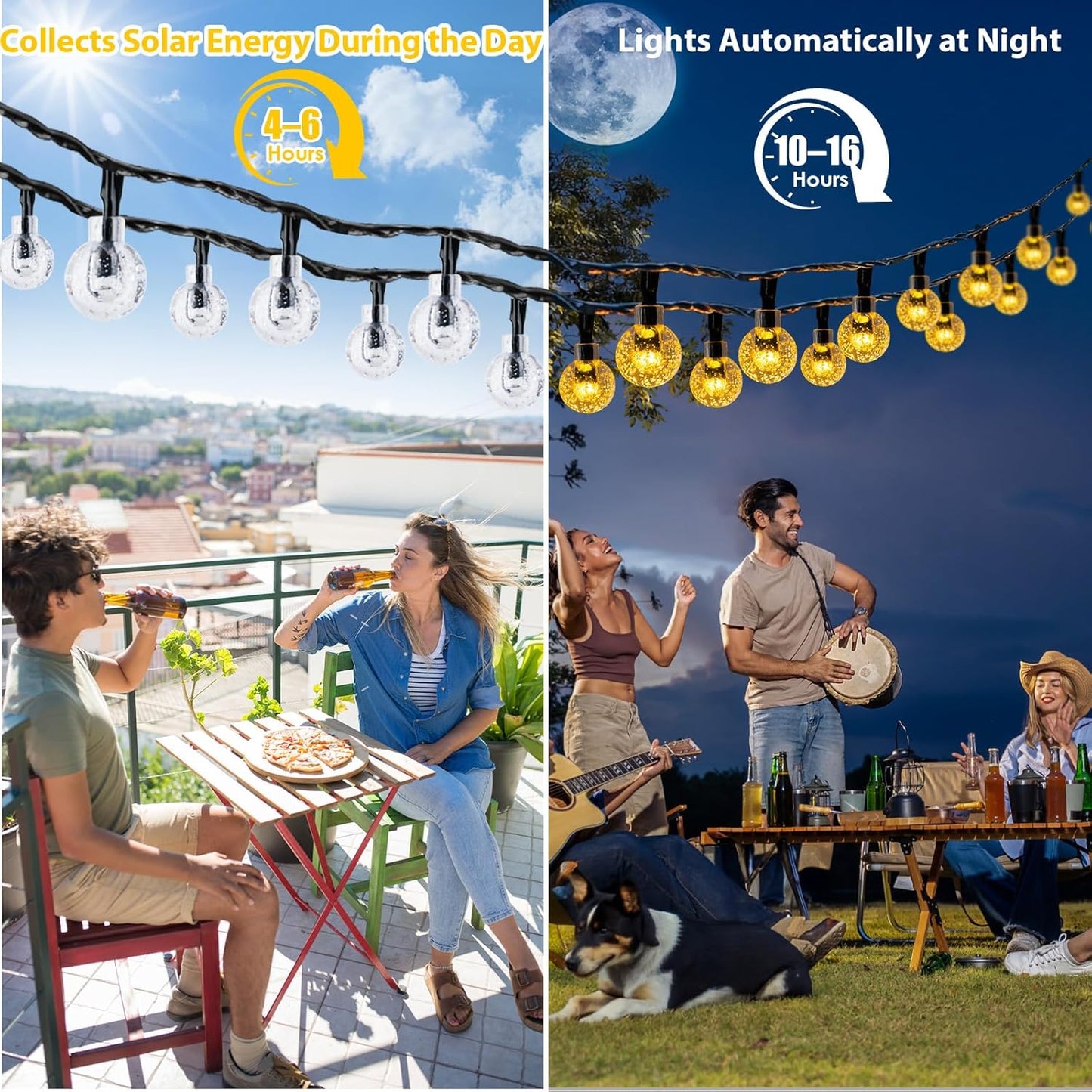 Solar Garden String Lights – 60 LED Crystal Ball. 12M. 8 Modes. IP65 Waterproof. Warm White