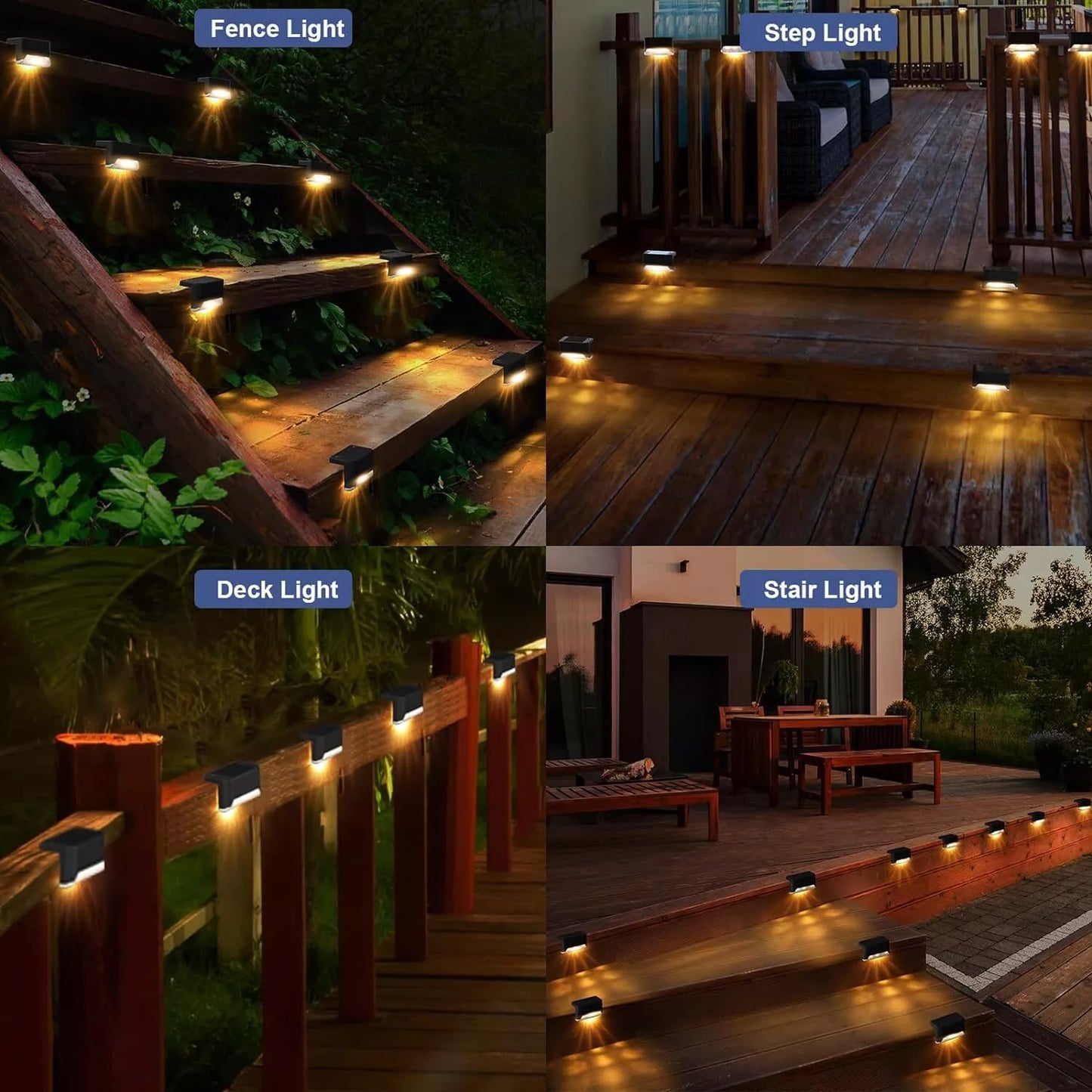 Solar Deck Lights 16PCS LED Outdoor Waterproof Pathway & Stair Lamps