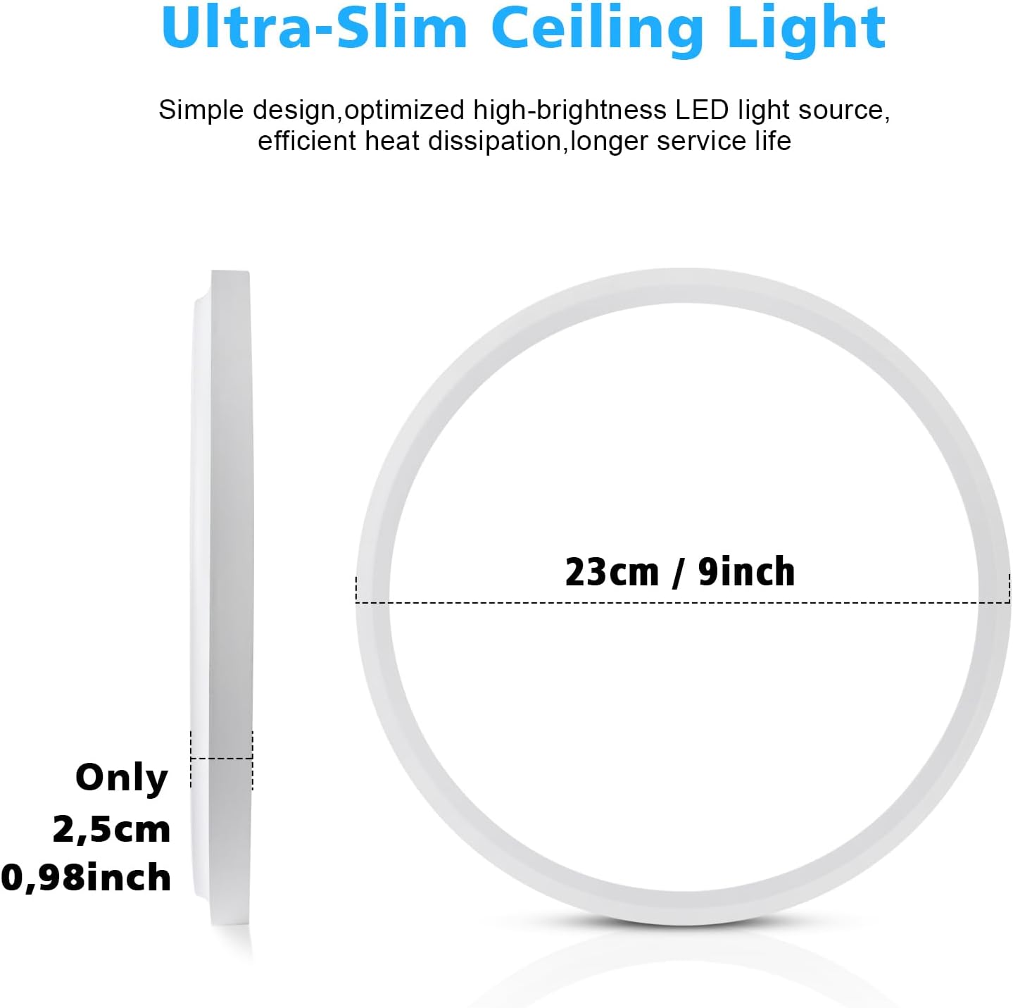 18W LED Ceiling Light – Adjustable Color. Waterproof. 1800LM. Ø23cm