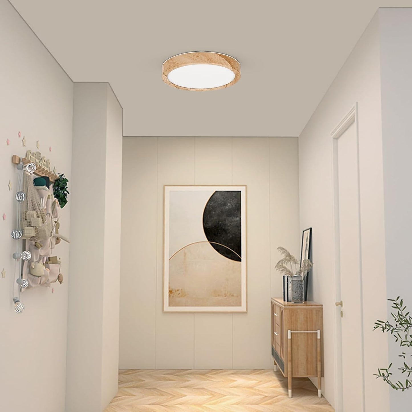 LED Ceiling Light. 12W Wood Grain Flat Small Round Nordic Flush Ceiling Light for Bedroom Living Room Kitchen Bathroom Lights