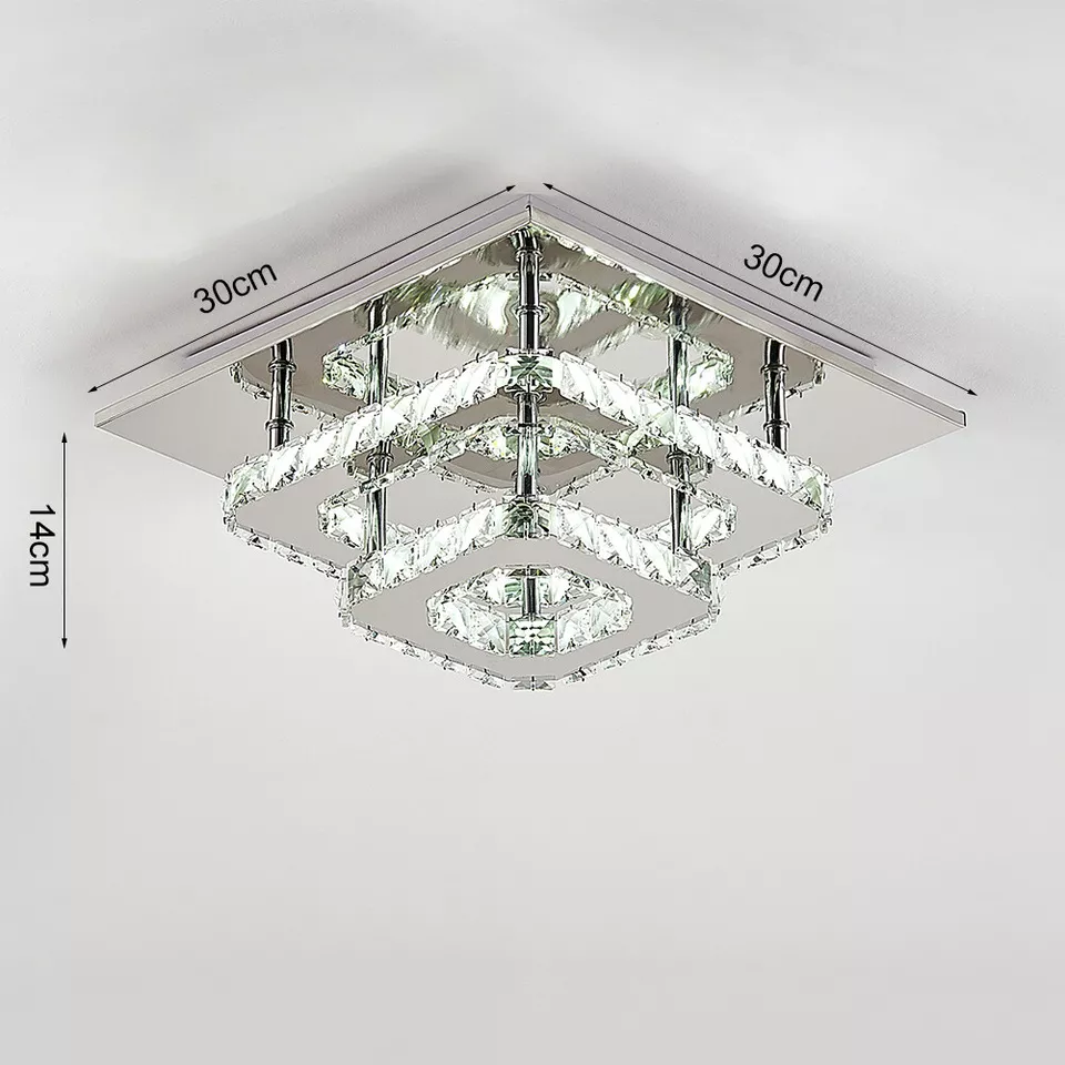 Modern Square Crystal LED Ceiling Light – Elegant Chrome Chandelier for Living Room. Bedroom & More