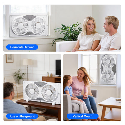 9 Inch Dual Window Fan with 3-Speed Reversible Airflow Blades