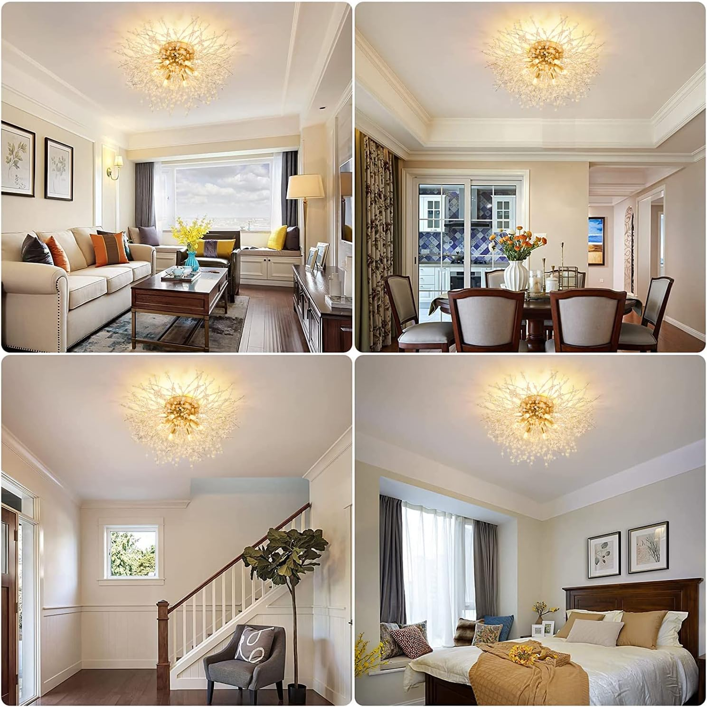 Modern Fireworks Crystal Chandelier – Flush Mount Ceiling Light with K9 Crystals and 6 G9 LEDs for Living Rooms. Bedrooms. and Hallways