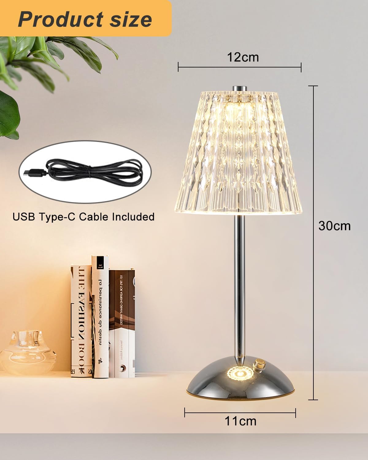Rechargeable Gold Table Lamp. Touch Dimmable LED Desk Light