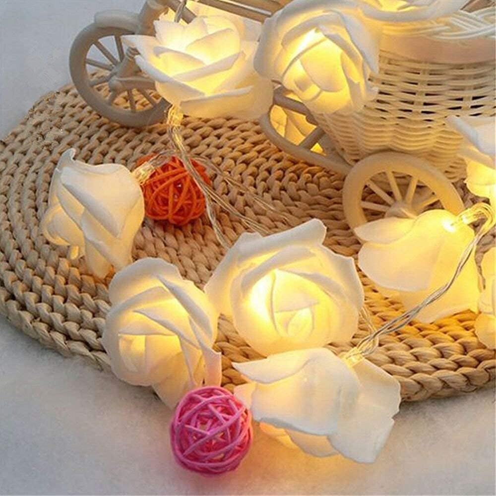 LED Rose Flower String Lights. 20 Warm White Battery Fairy Lights