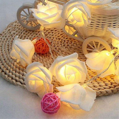 LED Rose Flower String Lights. 20 Warm White Battery Fairy Lights