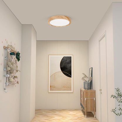 LED Ceiling Light. 12W Wood Grain Flat Small Round Nordic Flush Ceiling Light for Bedroom Living Room Kitchen Bathroom Lights