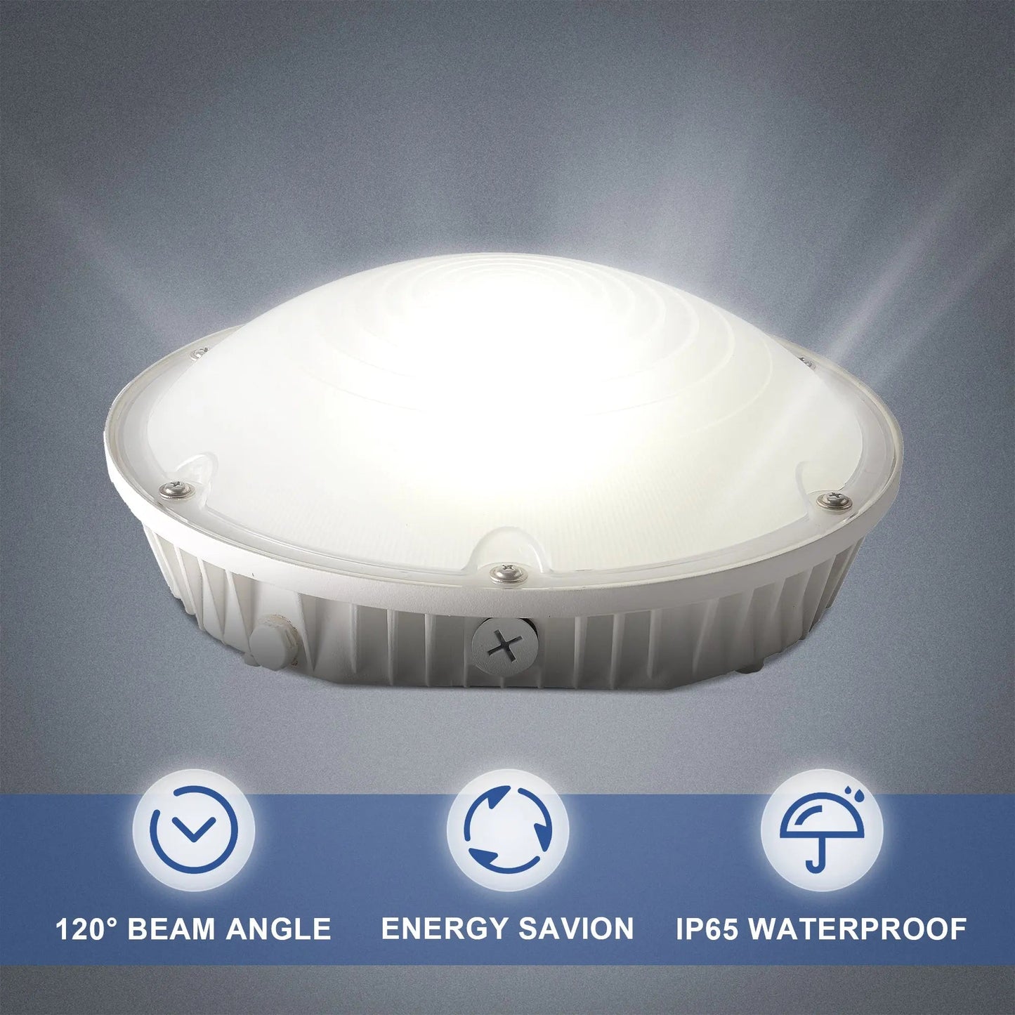 LED Round Canopy Light - 30W/40W/60W Selectable - 5000K - Surface Mount Low Bay Light - Parking Garage Lighting