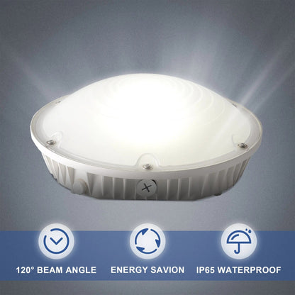 LED Round Canopy Light - 30W/40W/60W Selectable - 5000K - Surface Mount Low Bay Light - Parking Garage Lighting
