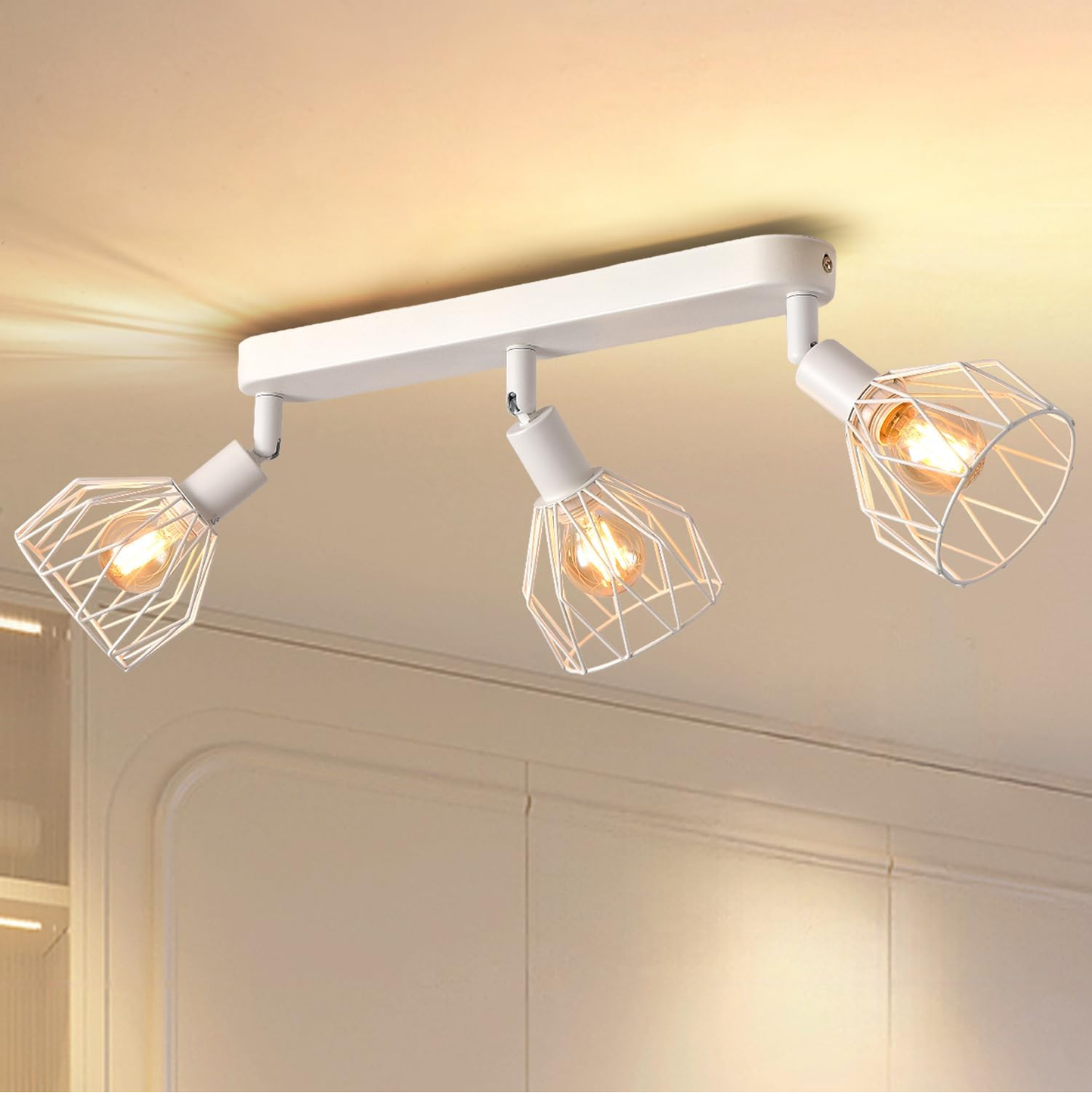 Kitchen Lights Ceiling.4 Way Black Lounge Industrial Wall Lights-Adjustable SpotLights Ceiling Lights Wire Cage with E14 Base. Light Fittings Ceilings