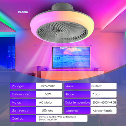 Smart RGB LED Ceiling Fan with Bluetooth Speaker & Remote Control – Modern Starry Sky Design