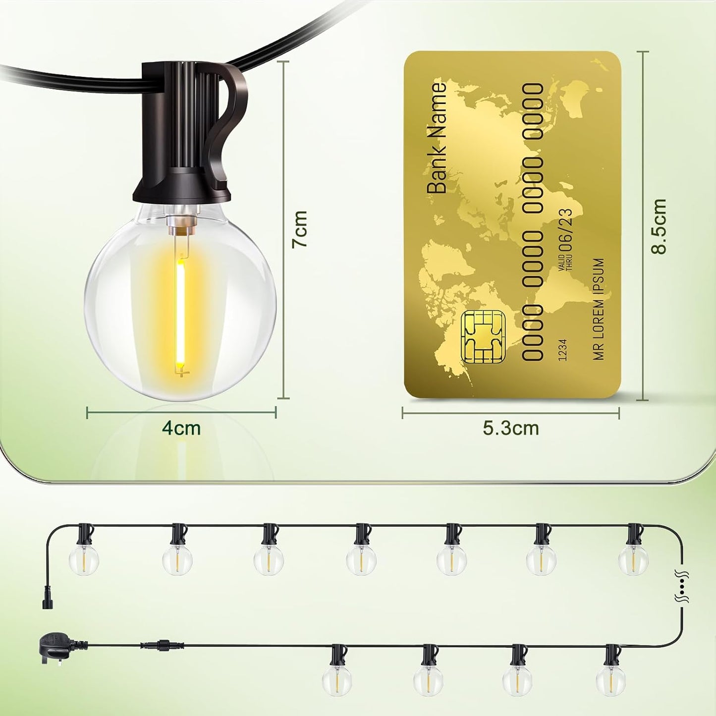 10M Outdoor Festoon Lights – G40 Bulbs. Waterproof & Connectable