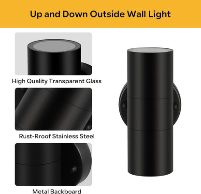 Modern Stainless Steel GU10 IP44 Up-Down Wall Light - Waterproof. Mains Powered. for Porch/Garden (Black)