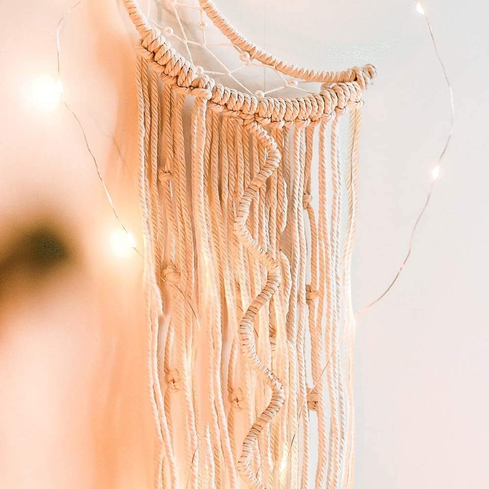 Macrame Moon Dream Catcher Wall Hanging with LED Light